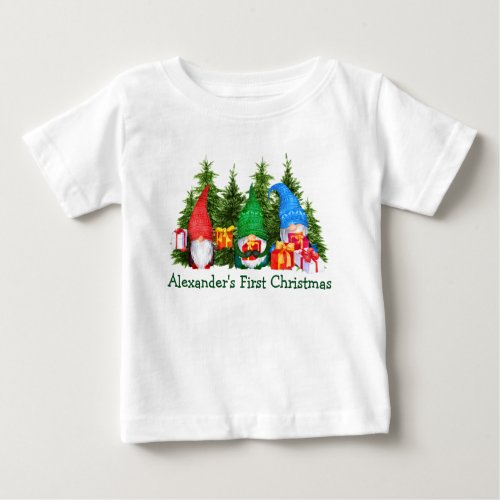 Baby First Christmas Christmas Gnomes Trees Baby T_Shirt
