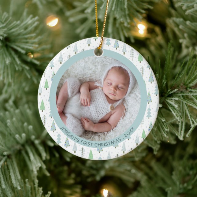 Baby First Christmas Christmas Trees Personalized Ceramic Ornament (Tree)