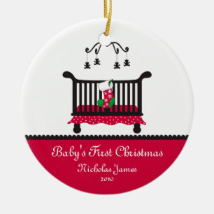 Baby First Christmas - Crib and Christmas Stocking Ceramic Ornament