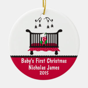 Baby First Christmas - Crib and Christmas Stocking Ceramic Ornament