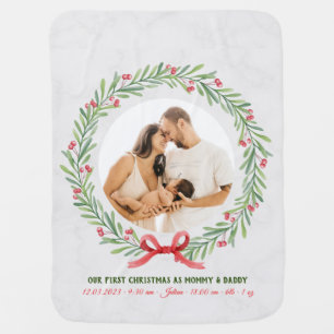 Baby First Christmas Custom 2-Photo & Birth Stats Blanket