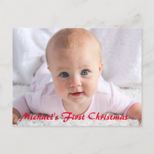 Baby First Christmas Custom Message Holiday Postcard