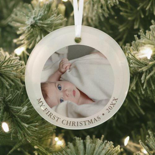Baby First Christmas  Custom Photo and Text Glass Ornament