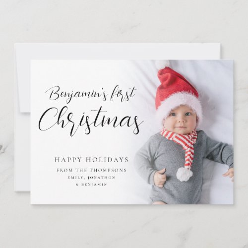 Baby First Christmas Custom Photo Calligraphy  Hol Holiday Card