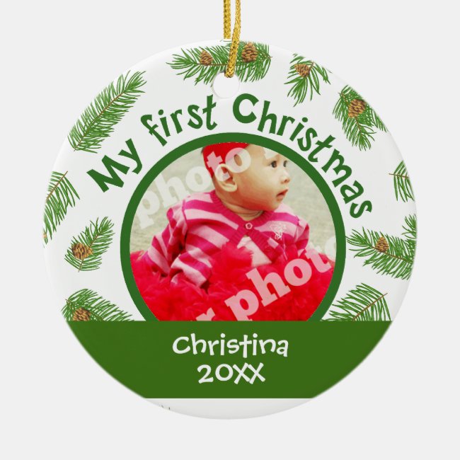 Baby First Christmas Custom Photo Christmas Pine
