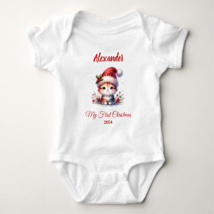 Baby first Christmas cute Cat personalized Bodysuit