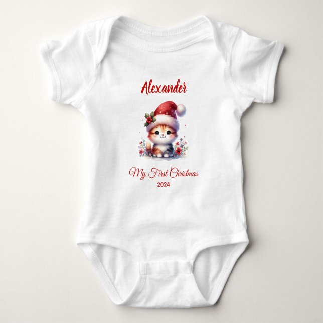 Baby first Christmas cute Cat personalized Bodysuit (Front)