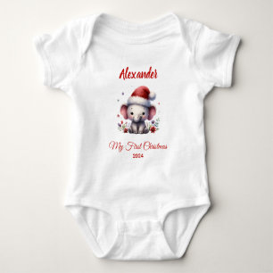 Baby first Christmas cute Elephant personalized Bodysuit