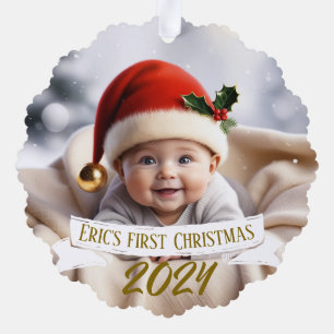 Baby First Christmas Cute Fox Ornament Card