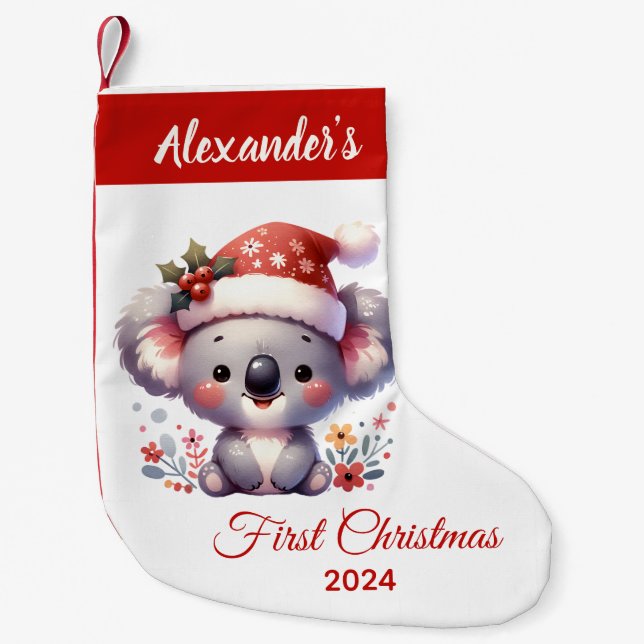 Baby first Christmas cute Koala Bear personalized Small Christmas Stocking (Front)