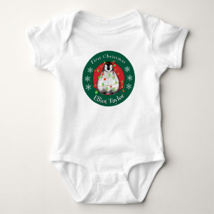 Baby first Christmas cute penquin personalize Baby Bodysuit