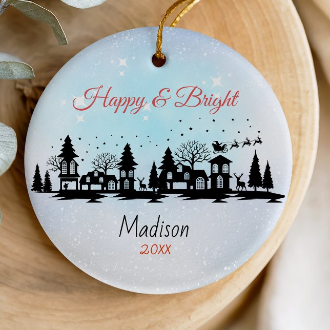 Baby first christmas doodle houses santa sleigh ceramic ornament (Creator Uploaded)