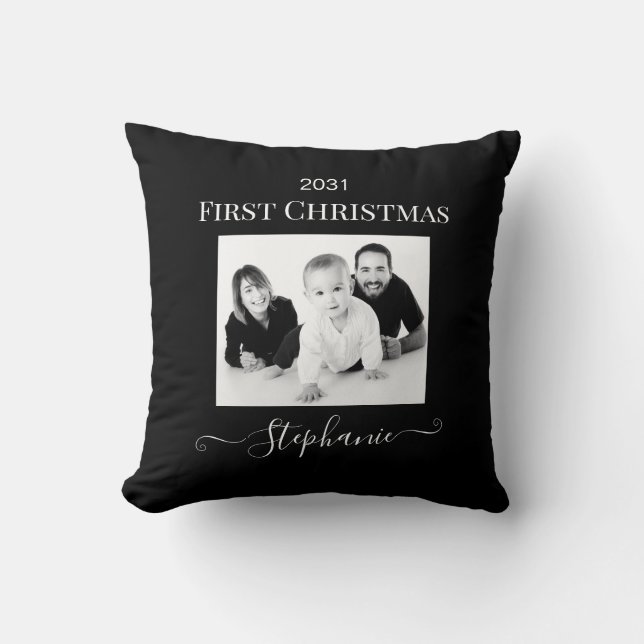 Baby First Christmas Elegant Modern Keepsake Photo Throw Pillow (Front)
