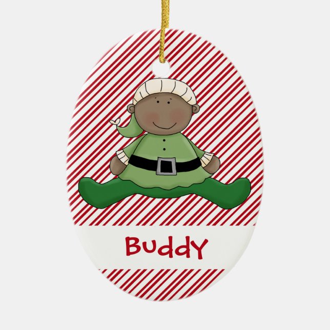 Baby First Christmas Elf Suit Ceramic Ornament (Front)