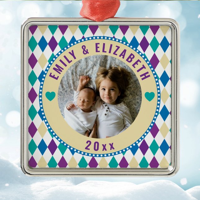 Baby First Christmas Family Custom Photo Template Metal Ornament (Creator Uploaded)