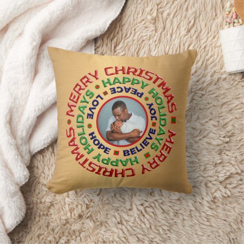 Baby First Christmas Family Golden Photo  Throw Pillow