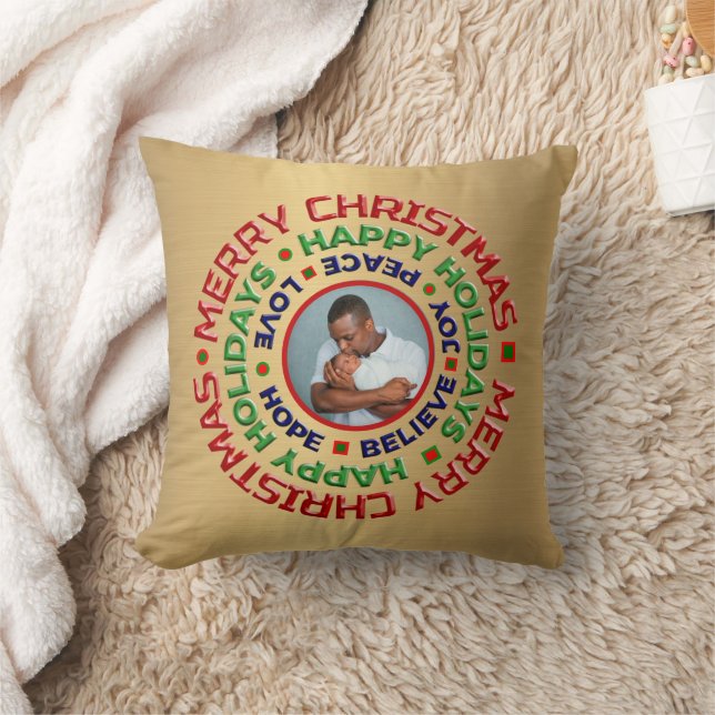 Baby First Christmas Family Golden Photo  Throw Pillow (Blanket)