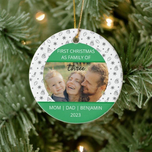 Baby First Christmas Family Of Three Custom Ceramic Ornament (Tree)