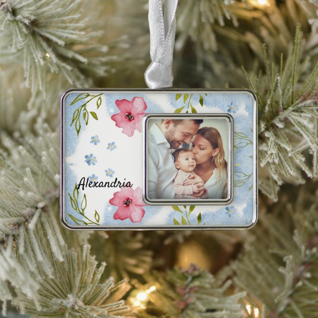 Baby First Christmas Family Photo Personalize  Christmas Ornament (Tree)