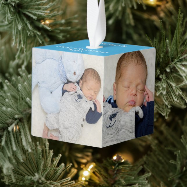 Baby First Christmas Five photos Keepsake Cube Ornament (Tree)