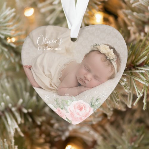 Baby first Christmas floral heart Ornament