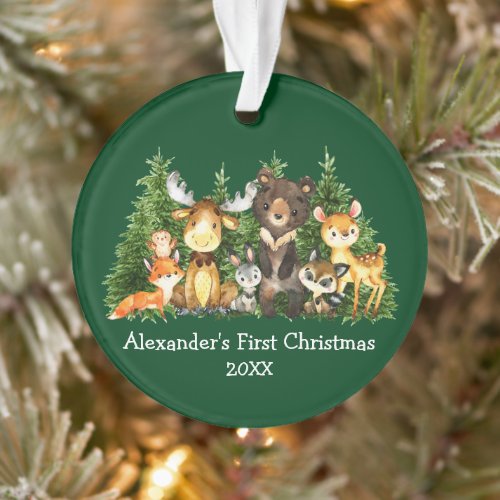 Baby First Christmas Forest Animals Green Ornament