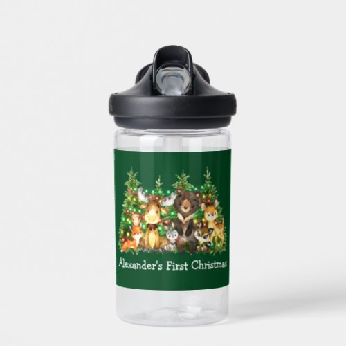 Baby First Christmas Forest Animals Green Water Bottle