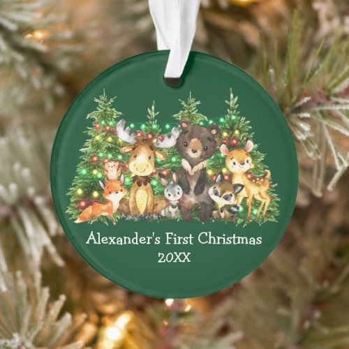 Baby First Christmas Forest Animals Lights Green Ornament