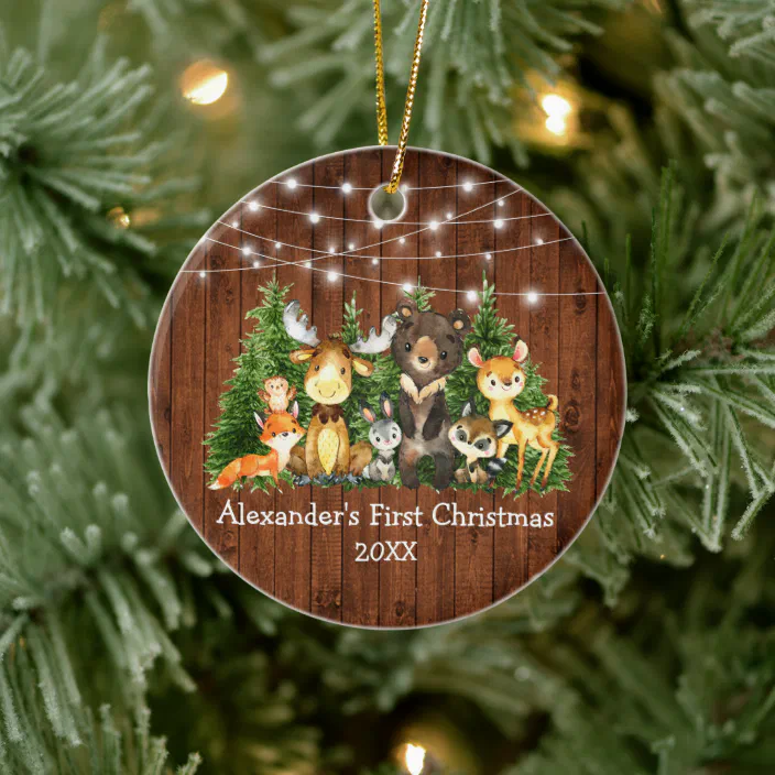 Bear Fox Raccoon Ornament Forest Animal Ornament Personalized Baby Christmas Ornament Woodland Baby's First Christmas Ornament