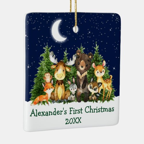 Baby First Christmas Forest Animals _ PHOTO BACK Ceramic Ornament