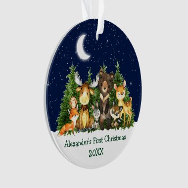 Baby First Christmas Forest Animals - PHOTO BACK Ornament
