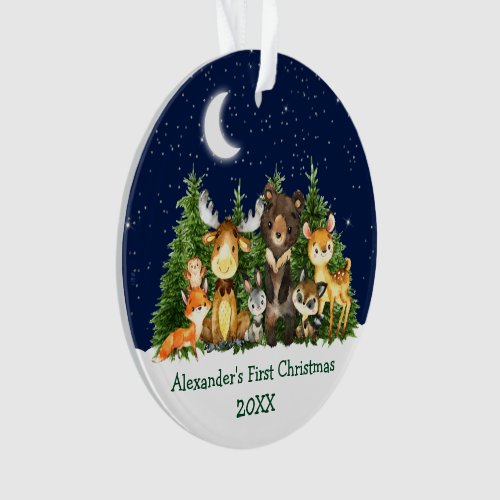 Baby First Christmas Forest Animals _ PHOTO BACK Ornament