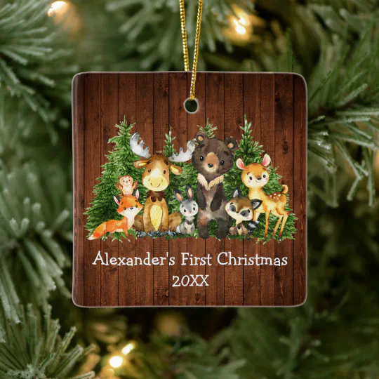 Bear Fox Raccoon Ornament Forest Animal Ornament Personalized Baby Christmas Ornament Woodland Baby's First Christmas Ornament