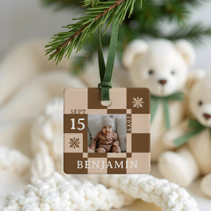 Baby First Christmas Fun Retro Checkerboard Photo Ceramic Ornament
