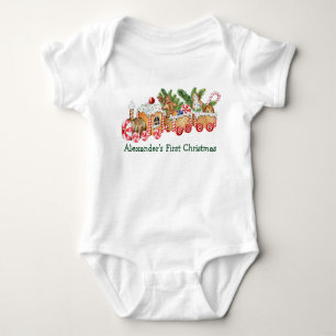 Baby First Christmas Gingerbread Train Candy Baby Bodysuit