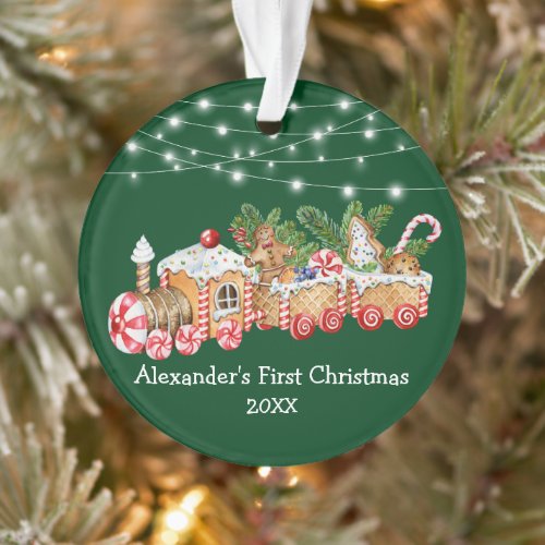 Baby First Christmas Gingerbread Train Lights Ornament