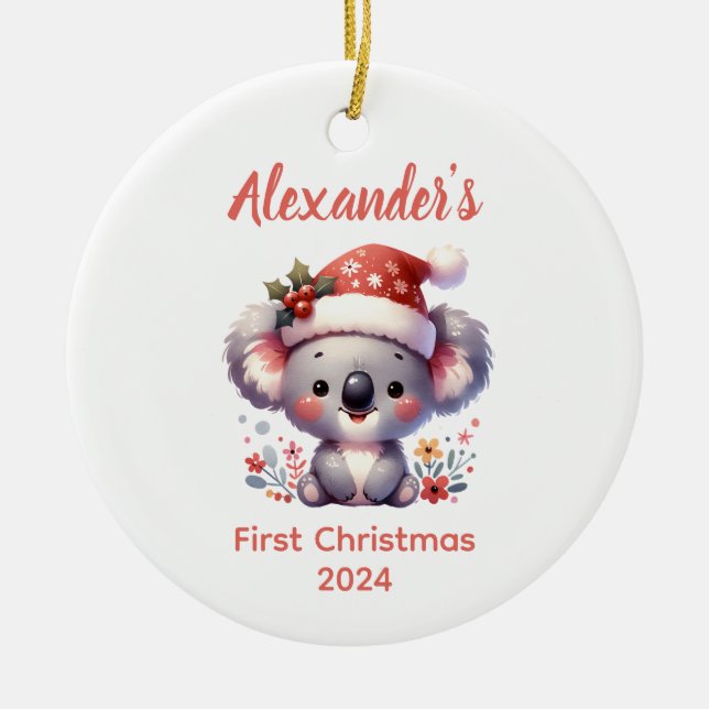 Baby first Christmas Koala Bear Animal Ceramic Ornament (Front)