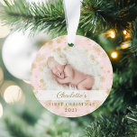 Baby First Christmas Magical Gold Snowflakes Photo Ornament<br><div class="desc">Magical gold snowflake border baby's first Christmas photo keepsake ornament. Pink and gold baby's first Christmas keepsake ornament can be customized with the baby's name,  the year,  and one photo on the front and one on the back.</div>