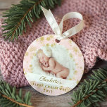 Baby First Christmas Magical Gold Snowflakes Photo Ornament<br><div class="desc">Magical gold snowflake border baby's first Christmas photo keepsake ornament. Pink and gold baby's first Christmas keepsake ornament can be customized with the baby's name,  the year,  and one photo on the front and one on the back.</div>