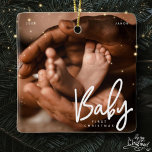 Baby First Christmas Modern Elegant Chic Photo Ceramic Ornament<br><div class="desc">Design is composed of modern chic typography with sans serif and serif font. Add a custom photo of baby and year.</div>