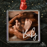 Baby First Christmas Modern Elegant Chic Photo Metal Ornament<br><div class="desc">Design is composed of modern chic typography with sans serif and serif font. Add a custom photo of baby and year.</div>