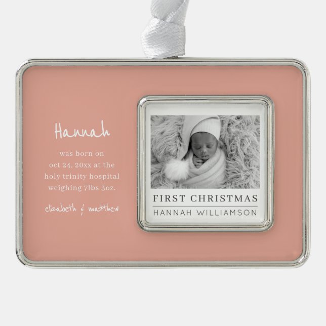 Baby First Christmas Modern Minimalist Photo Ornament (Front)