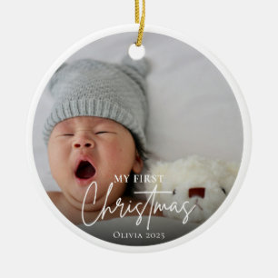 Baby First Christmas Modern Simple Photo Template Ceramic Ornament