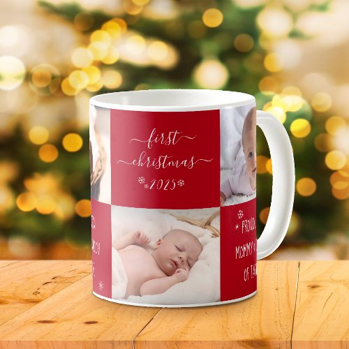 Baby First Christmas New Mom Dad 4 Photo Custom Coffee Mug