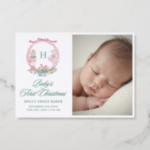 Baby First Christmas Nutcracker Monogram Letterpress Photo Cards