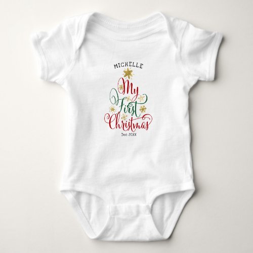 Baby first Christmas outfit red white green Baby Bodysuit