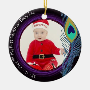Baby First Christmas Peacock Ornament PHOTO Named