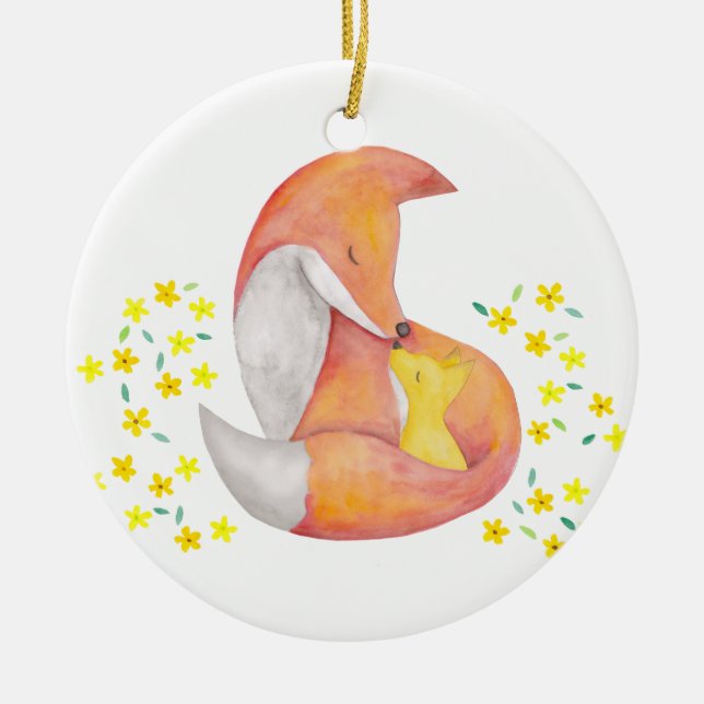 Baby First Christmas Personalized Ornament Fox Art (Front)
