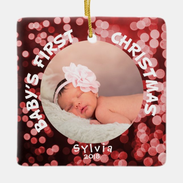 Baby First Christmas Personalized Photo Ceramic Ornament (Front)