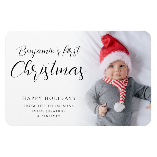 Baby First Christmas Photo Calligraphy Custom Magn Magnet (Horizontal)
